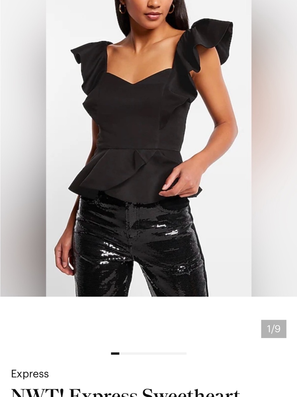 Express  Black Ruffle Peplum Blouse with Puff Sleeves Size S
